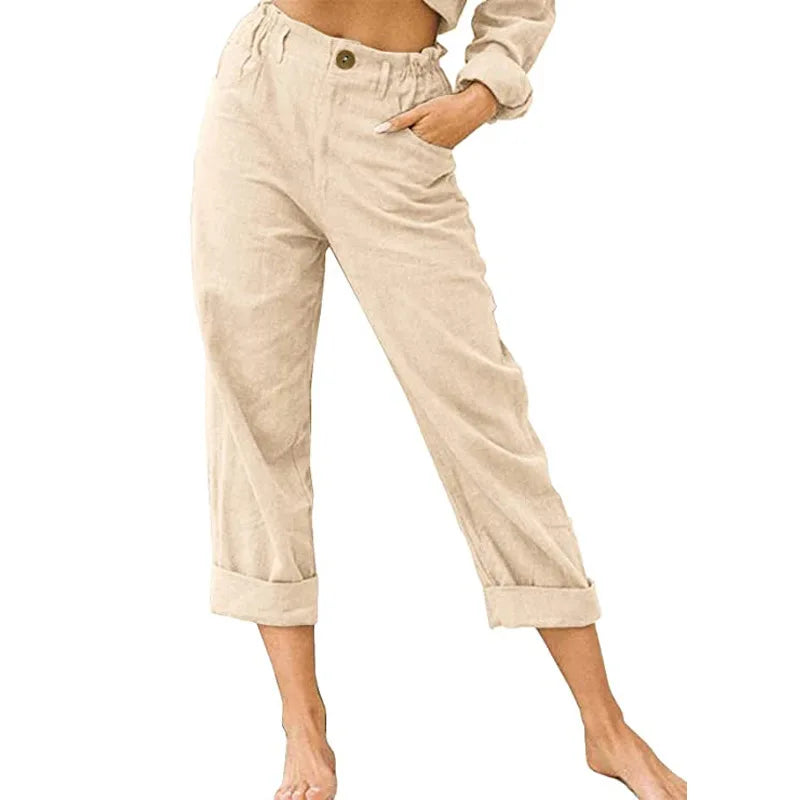 Linen Blend Cropped Pants – Breathable Casual Fit for Summer Outings — alternative angle