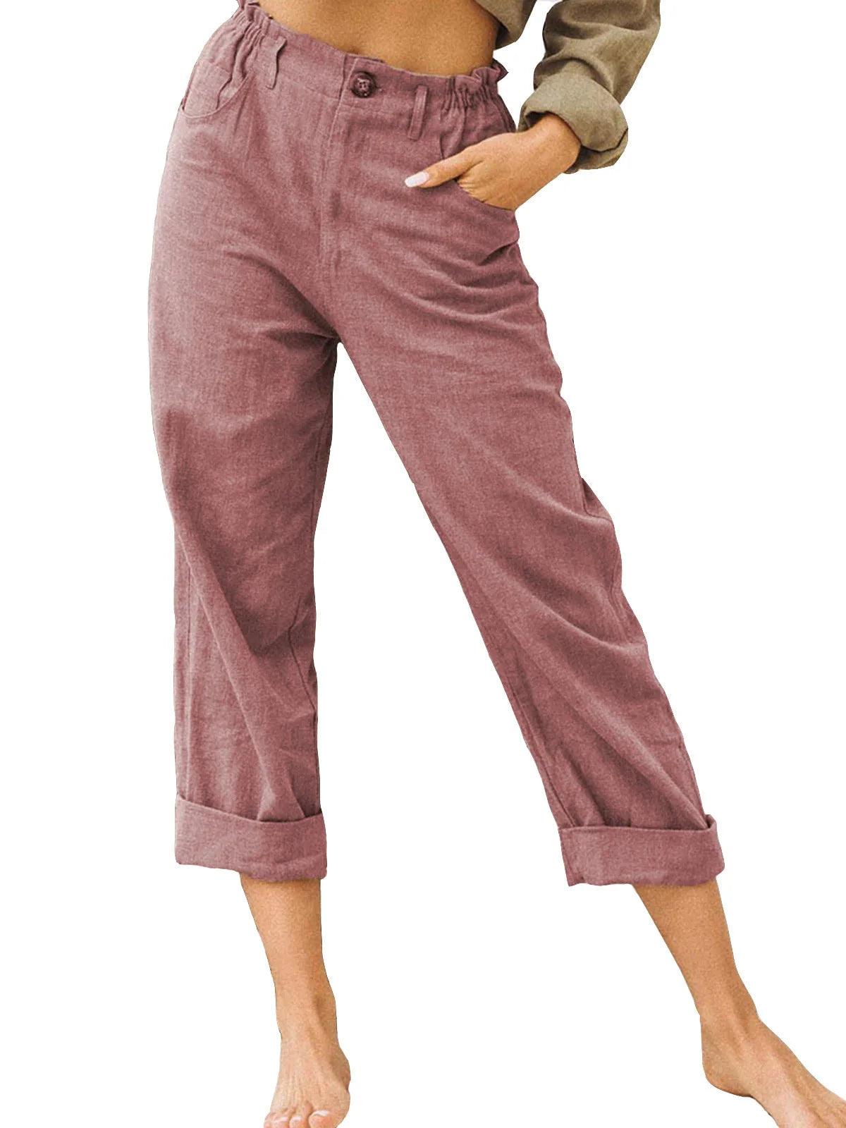 Linen Blend Cropped Pants – Breathable Casual Fit for Summer Outings — extra angle