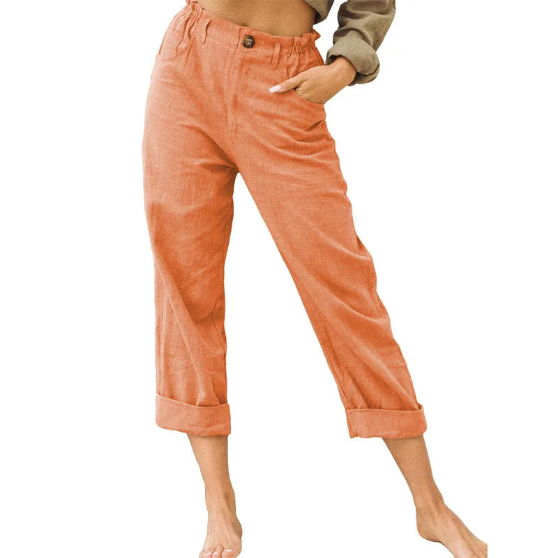 Linen Blend Cropped Pants – Breathable Casual Fit for Summer Outings — in context