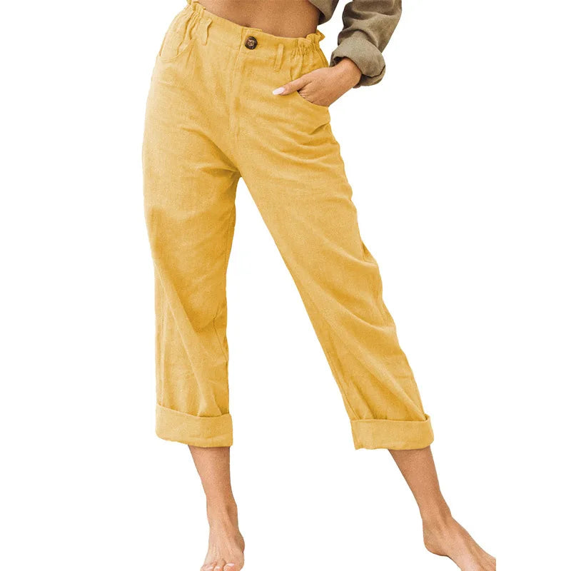 Linen Blend Cropped Pants – Breathable Casual Fit for Summer Outings — lifestyle shot