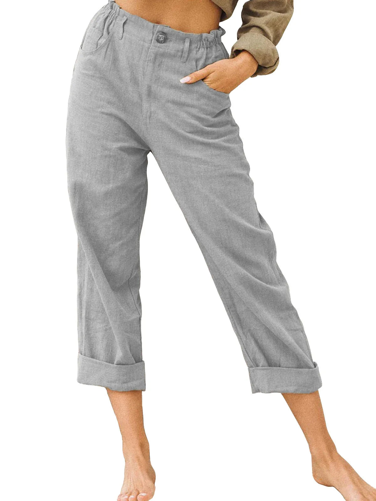 Linen Blend Cropped Pants – Breathable Casual Fit for Summer Outings — product flat