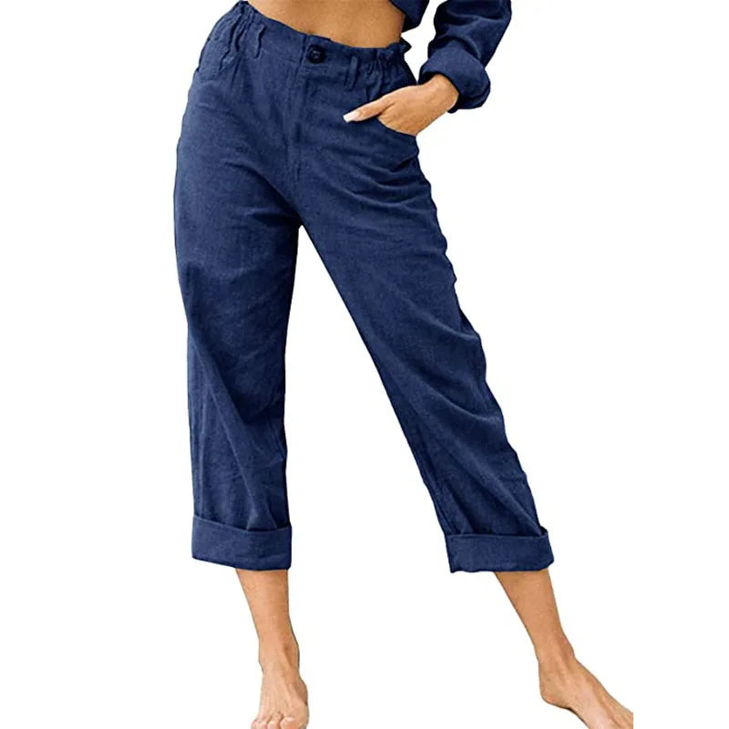 Linen Blend Cropped Pants – Breathable Casual Fit for Summer Outings — side detail