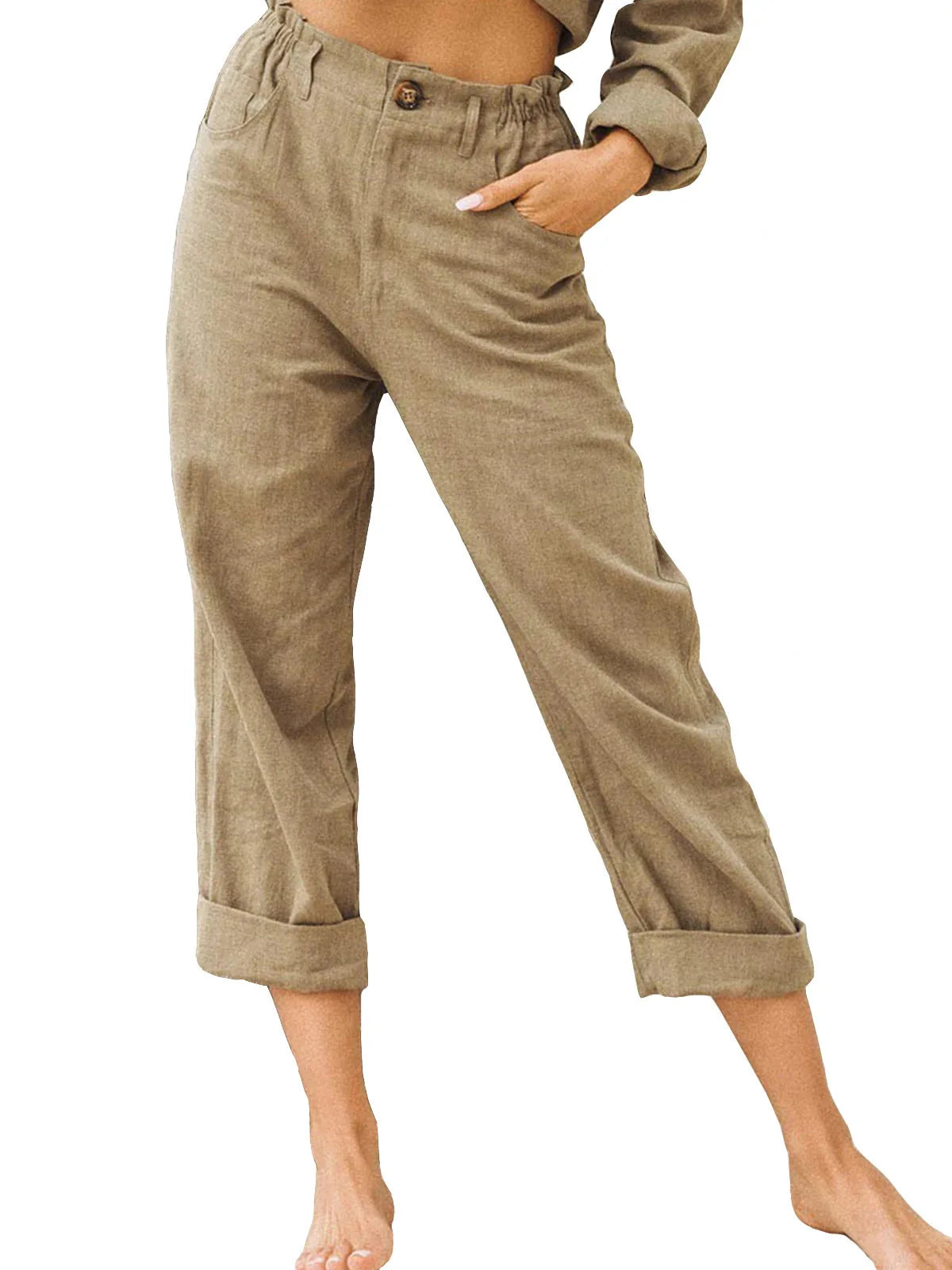 Linen Blend Cropped Pants – Breathable Casual Fit for Summer Outings — size reference