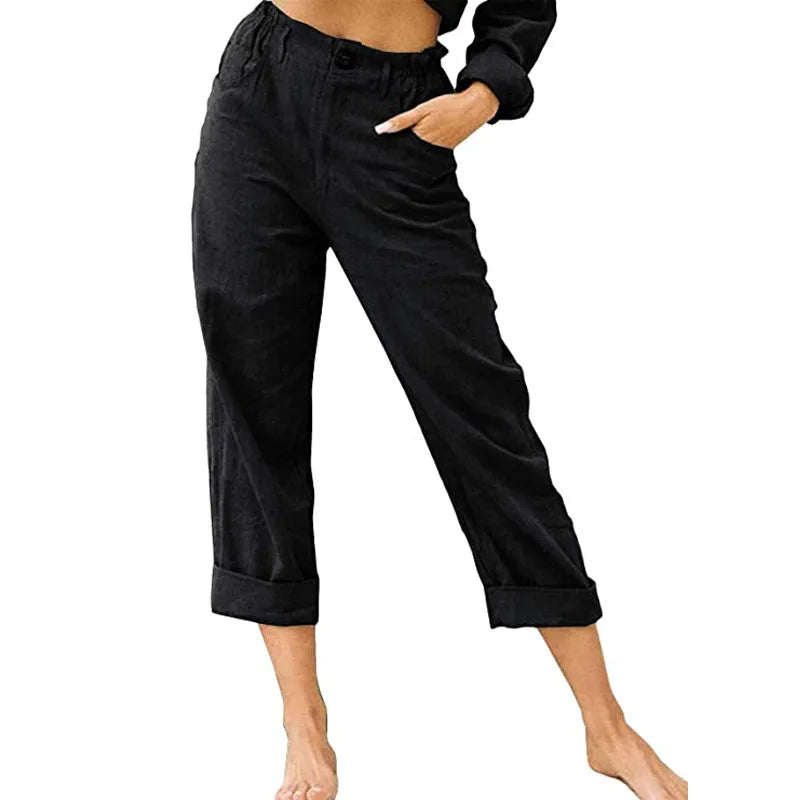 Linen Blend Cropped Pants – Breathable Casual Fit for Summer Outings — styling detail