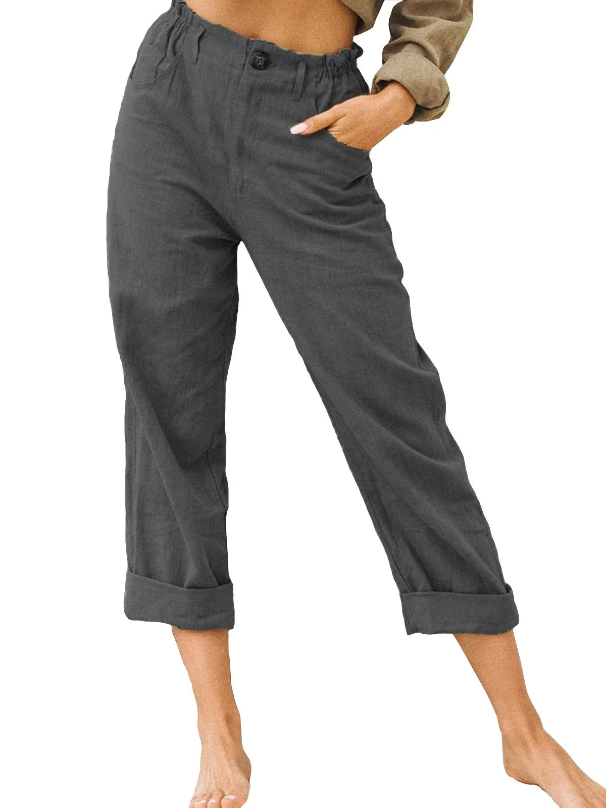 Linen Blend Cropped Pants – Breathable Casual Fit for Summer Outings — styling shot