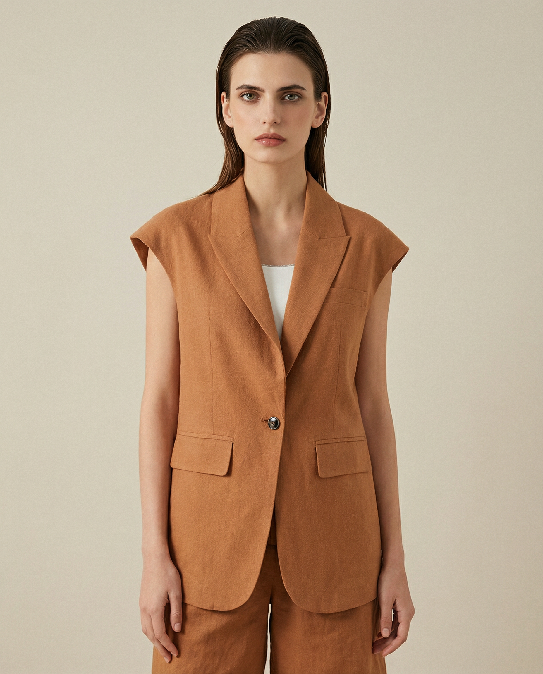 Linen-Cotton Women's Blazer – Tailored Lightweight Suit for Versatile Summer Styling — back view