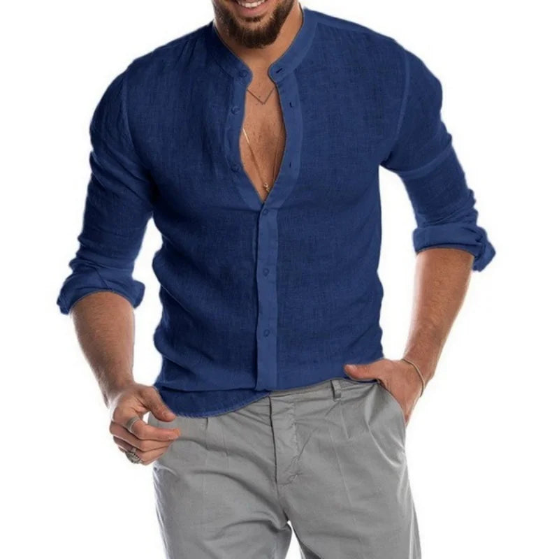 Linen Long Sleeve Shirt – Breathable Casual Summer Essential — back view