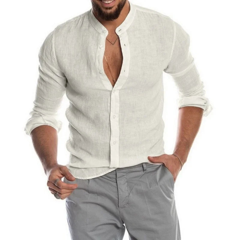 Linen Long Sleeve Shirt – Breathable Casual Summer Essential — close-up