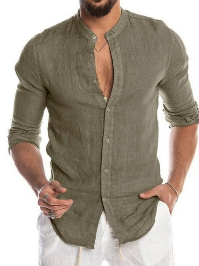 Linen Long Sleeve Shirt – Breathable Casual Summer Essential — detail view