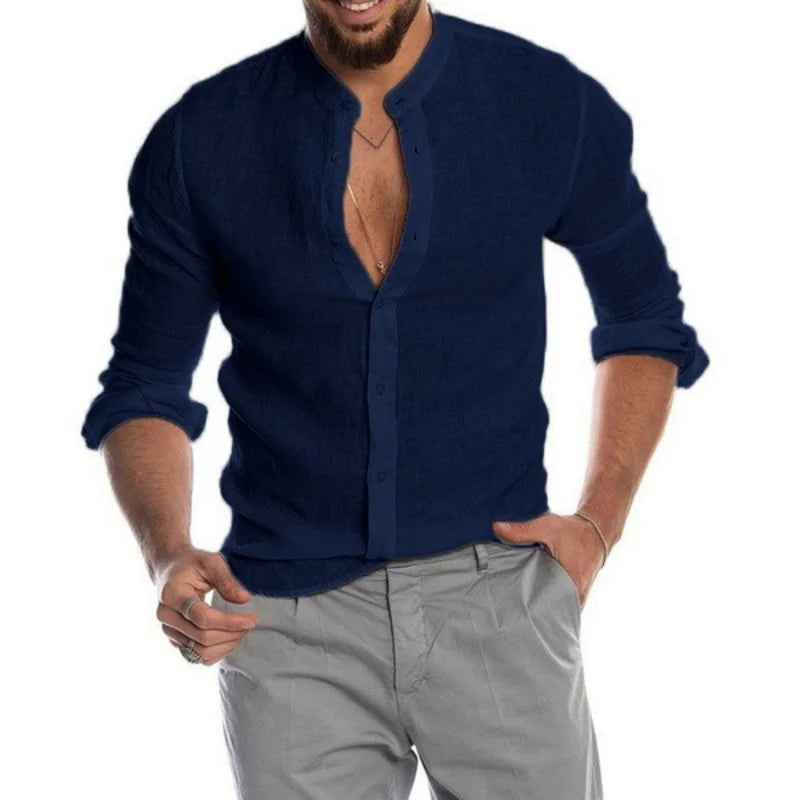Linen Long Sleeve Shirt – Breathable Casual Summer Essential — side view