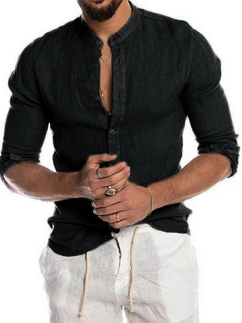 Linen Long Sleeve Shirt – Breathable Casual Summer Essential — styling detail