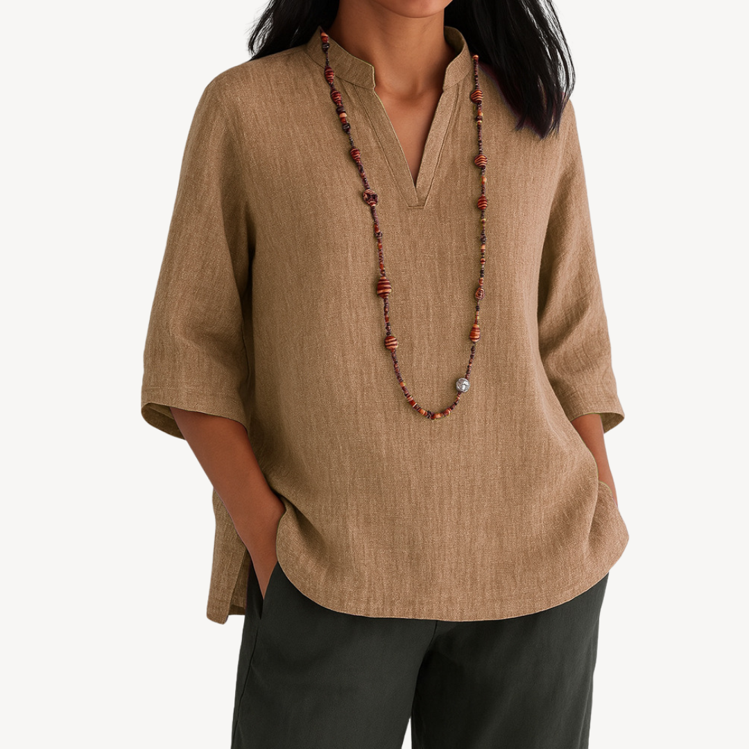 Linen Tunic Top with Minimal Relaxed Silhouette — back view