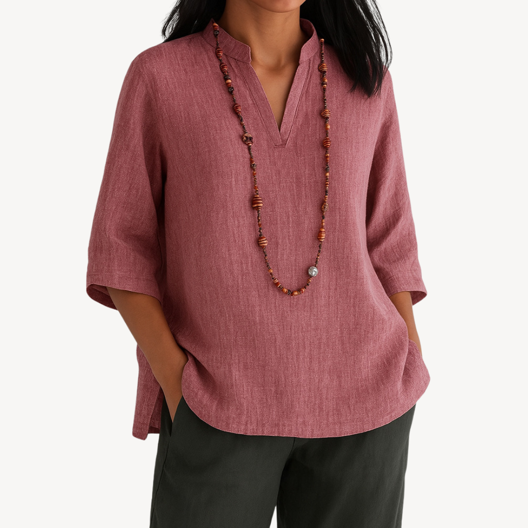 Linen Tunic Top with Minimal Relaxed Silhouette — detail view