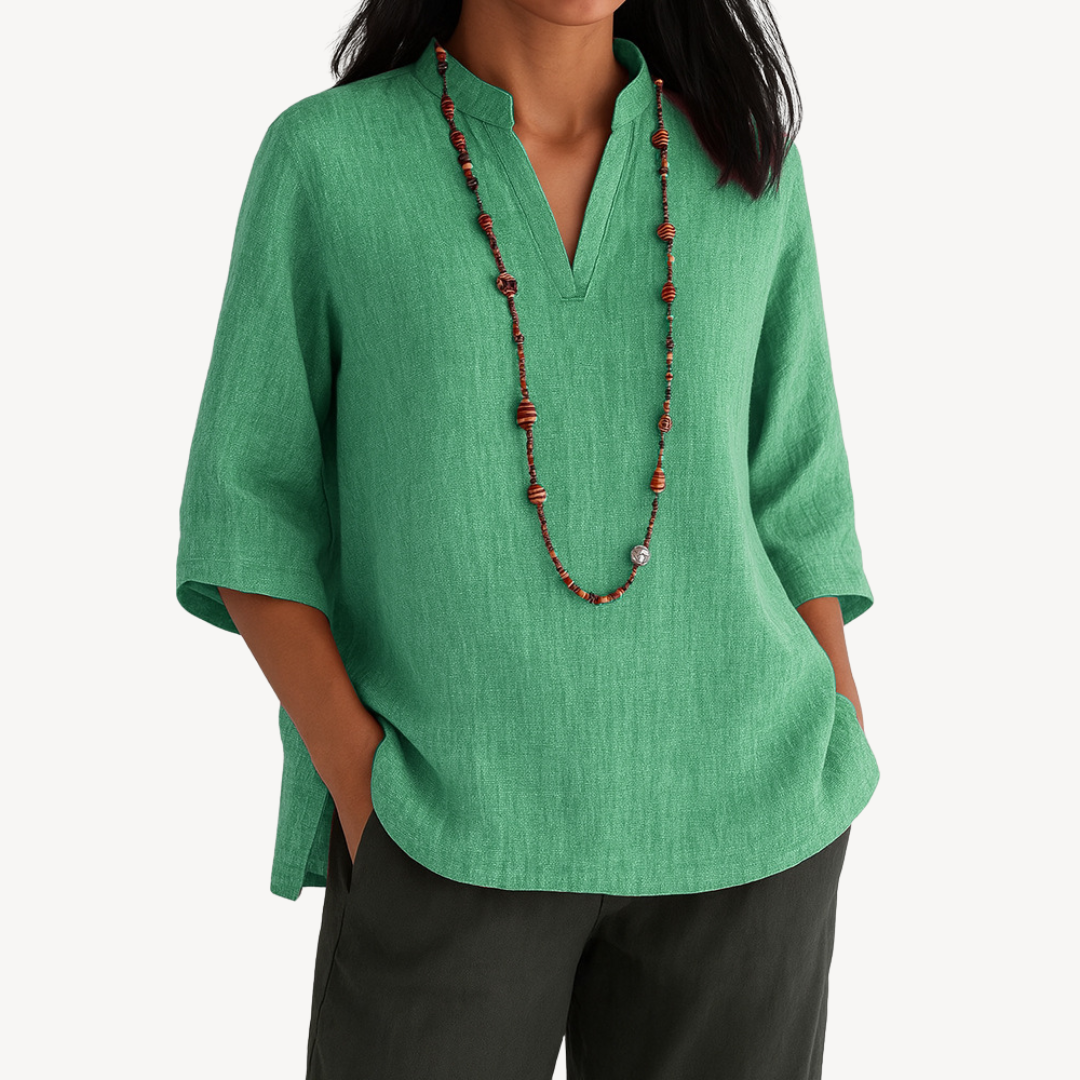 Linen Tunic Top with Minimal Relaxed Silhouette — side view