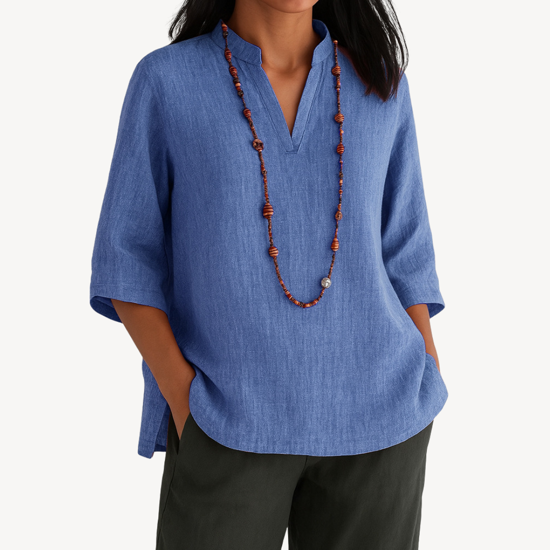 Linen Tunic Top with Minimal Relaxed Silhouette