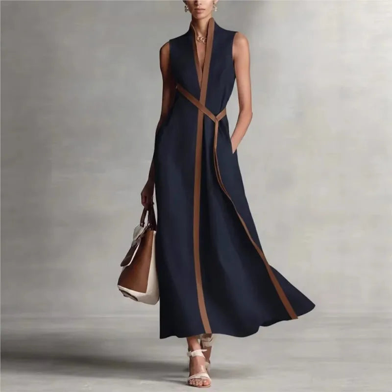 Long Dress – Chic Sleeveless Lace-Up Design for Effortless Summer Style — back view