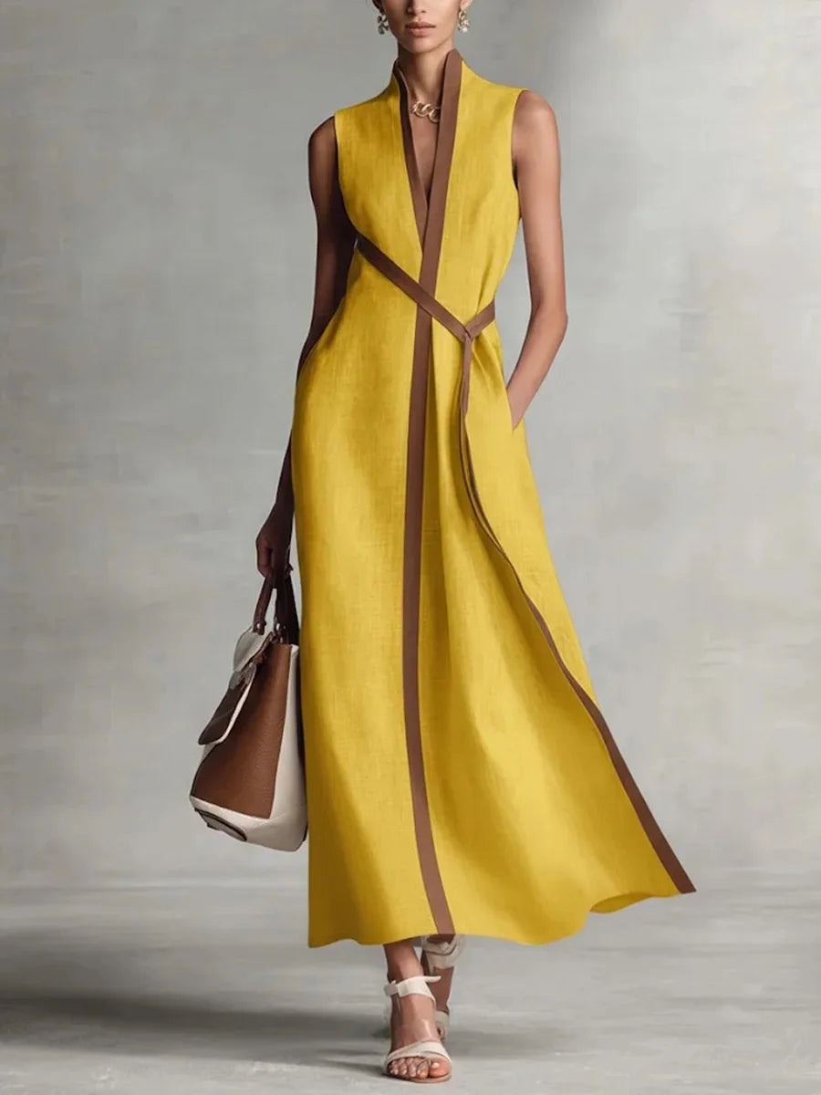Long Dress – Chic Sleeveless Lace-Up Design for Effortless Summer Style — fabric detail