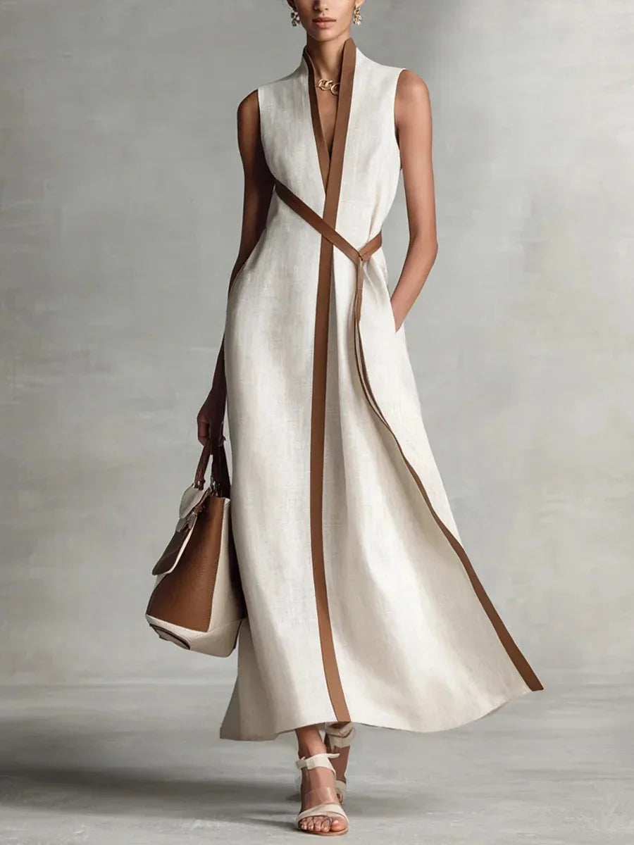 Long Dress – Chic Sleeveless Lace-Up Design for Effortless Summer Style — front close-up