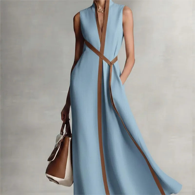 Long Dress – Chic Sleeveless Lace-Up Design for Effortless Summer Style — model wearing