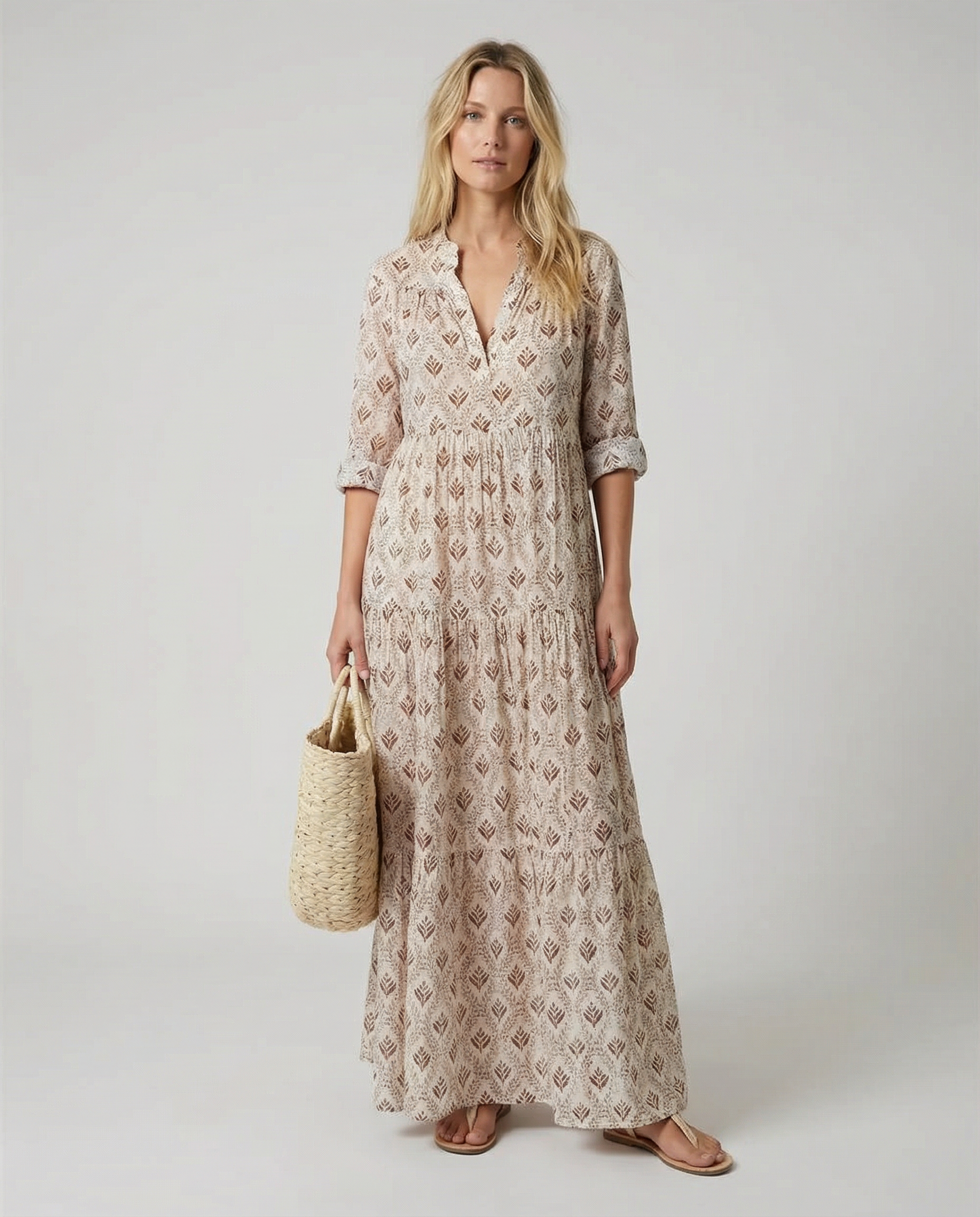 Long Dress – Vintage V-Neck Style for Casual Autumn Outings