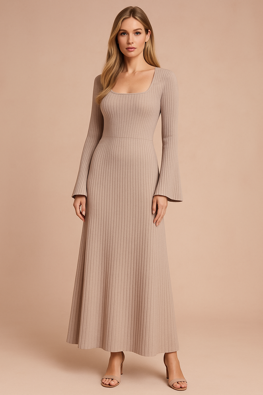 Long Puff Sleeve Knit Sweater Dress for Autumn and Winter — back view