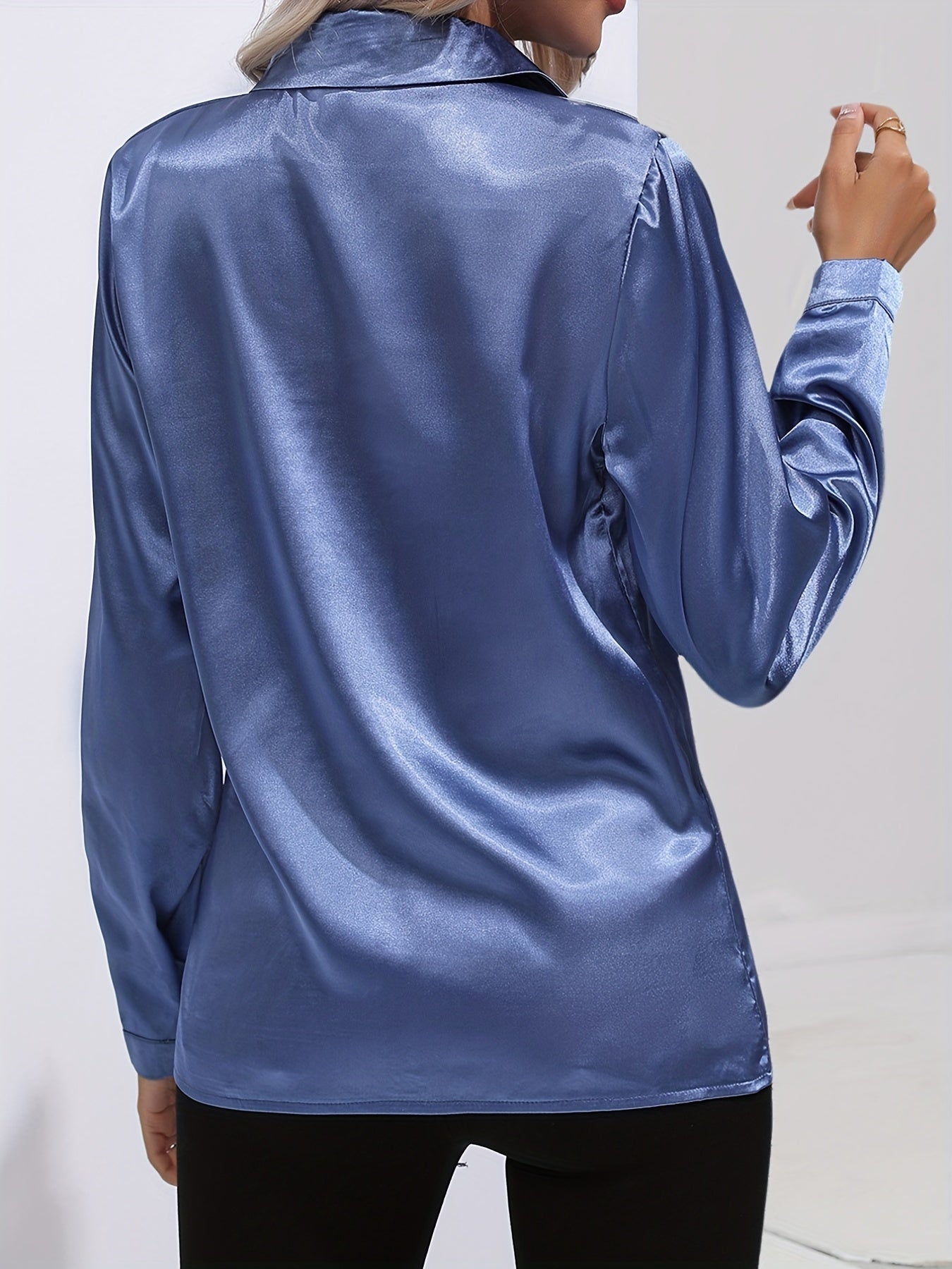 Long Sleeve Button-Down Blouse with Classic Tailored Cut — side view