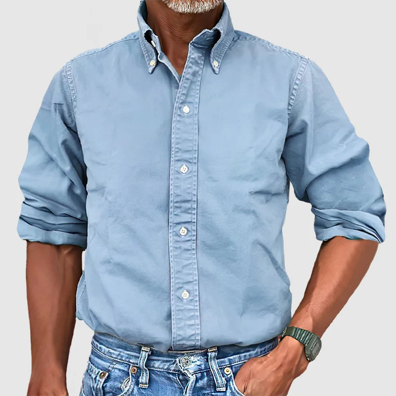 Long Sleeve Button-Down Casual Shirt for Men — back view