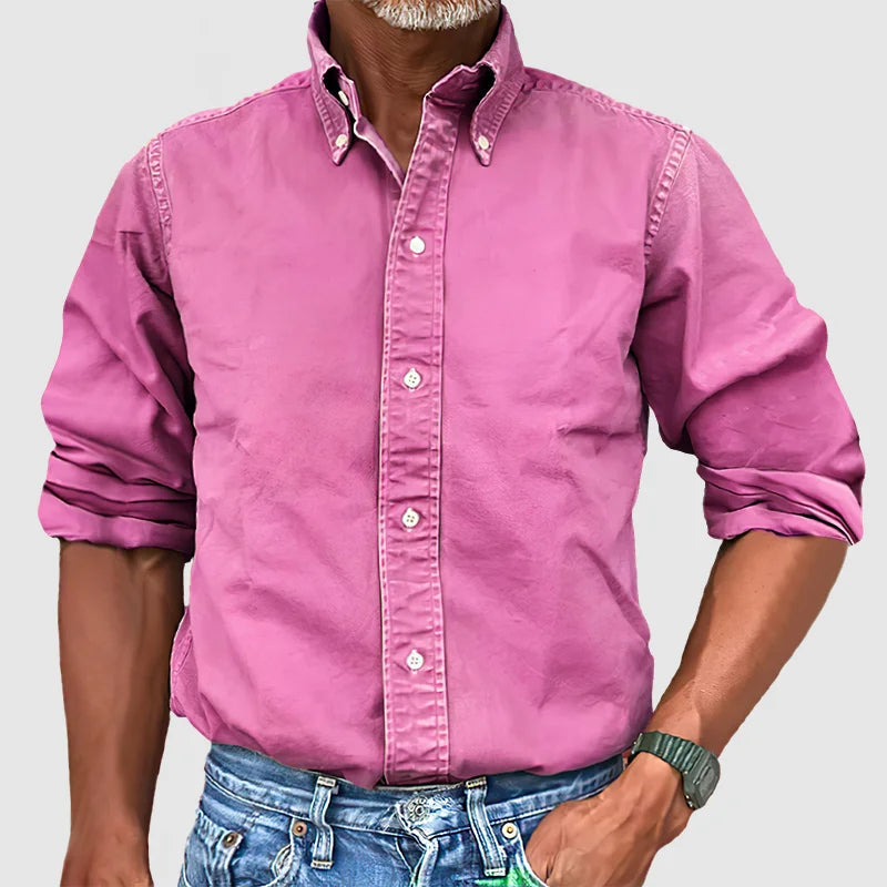 Long Sleeve Button-Down Casual Shirt for Men — close-up