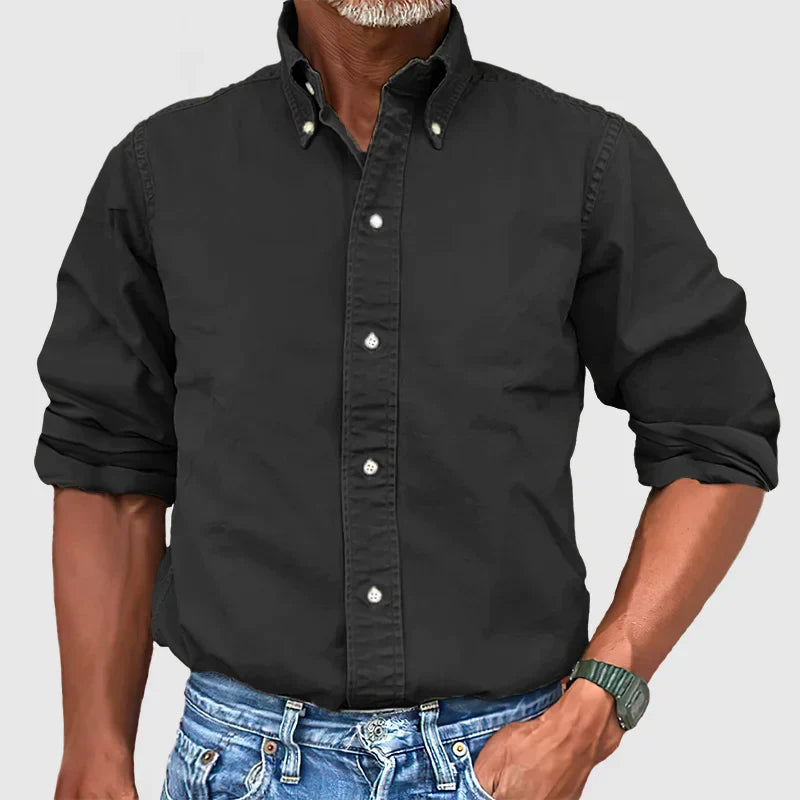 Long Sleeve Button-Down Casual Shirt for Men — front close-up