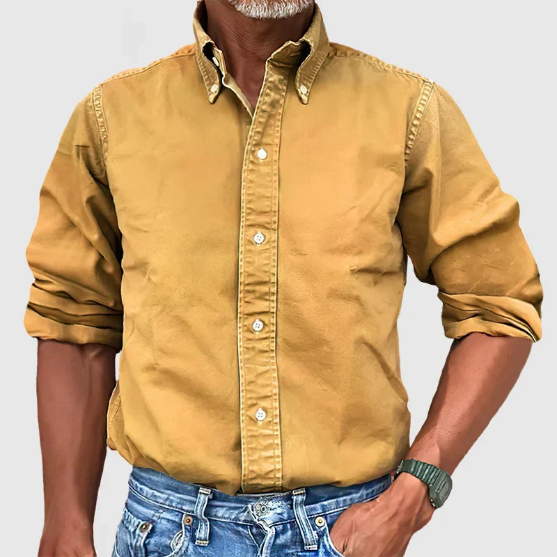 Long Sleeve Button-Down Casual Shirt for Men — model wearing