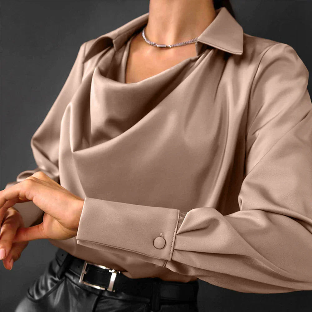 Long Sleeve Cowl Drape Blouse for Polished Wear — detail view