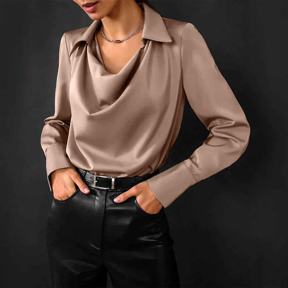 Long Sleeve Cowl Drape Blouse for Polished Wear