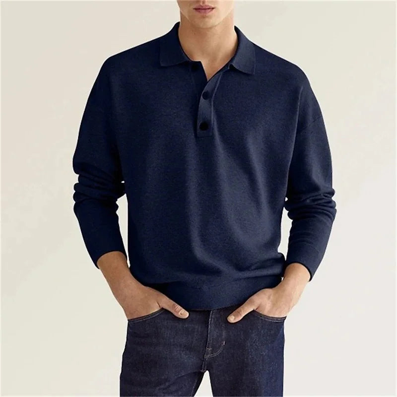 Long Sleeve Polo Shirt – Classic Fit for Casual Golf and Leisure Wear — model wearing