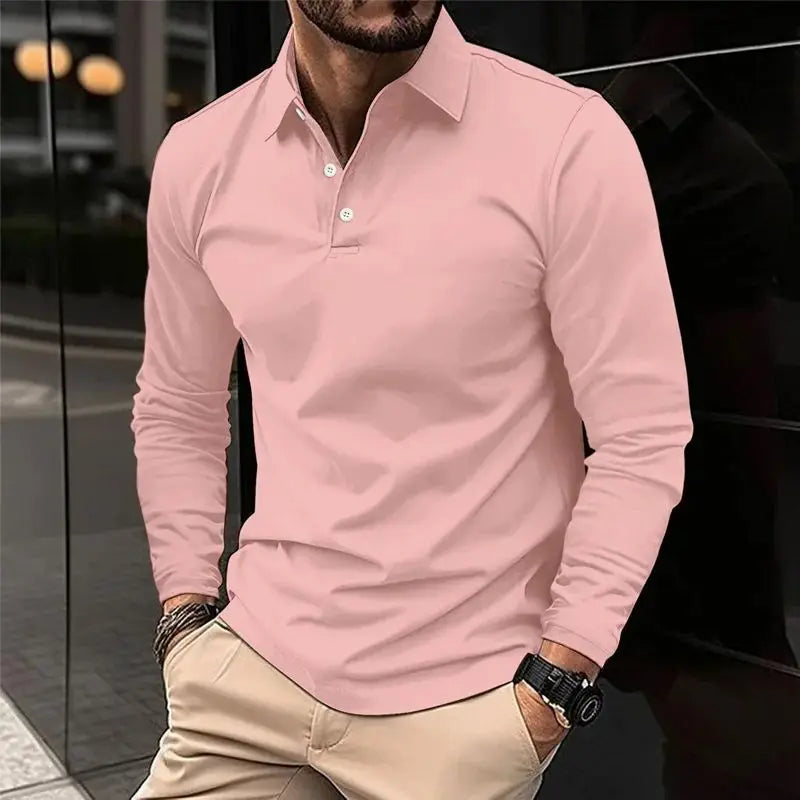 Long Sleeve Polo Shirt – Comfortable Casual Style for Everyday Wear — back view