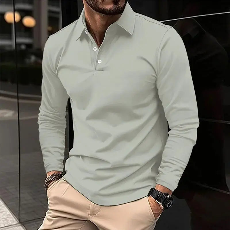 Long Sleeve Polo Shirt – Comfortable Casual Style for Everyday Wear — detail view