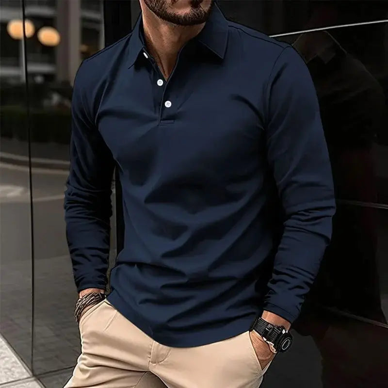 Long Sleeve Polo Shirt – Comfortable Casual Style for Everyday Wear — side view