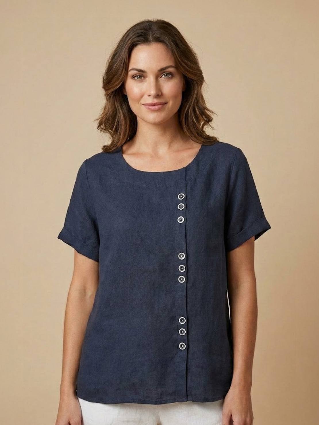 Loose Fit Linen Button-Front Blouse for Effortless Summer Style — additional view