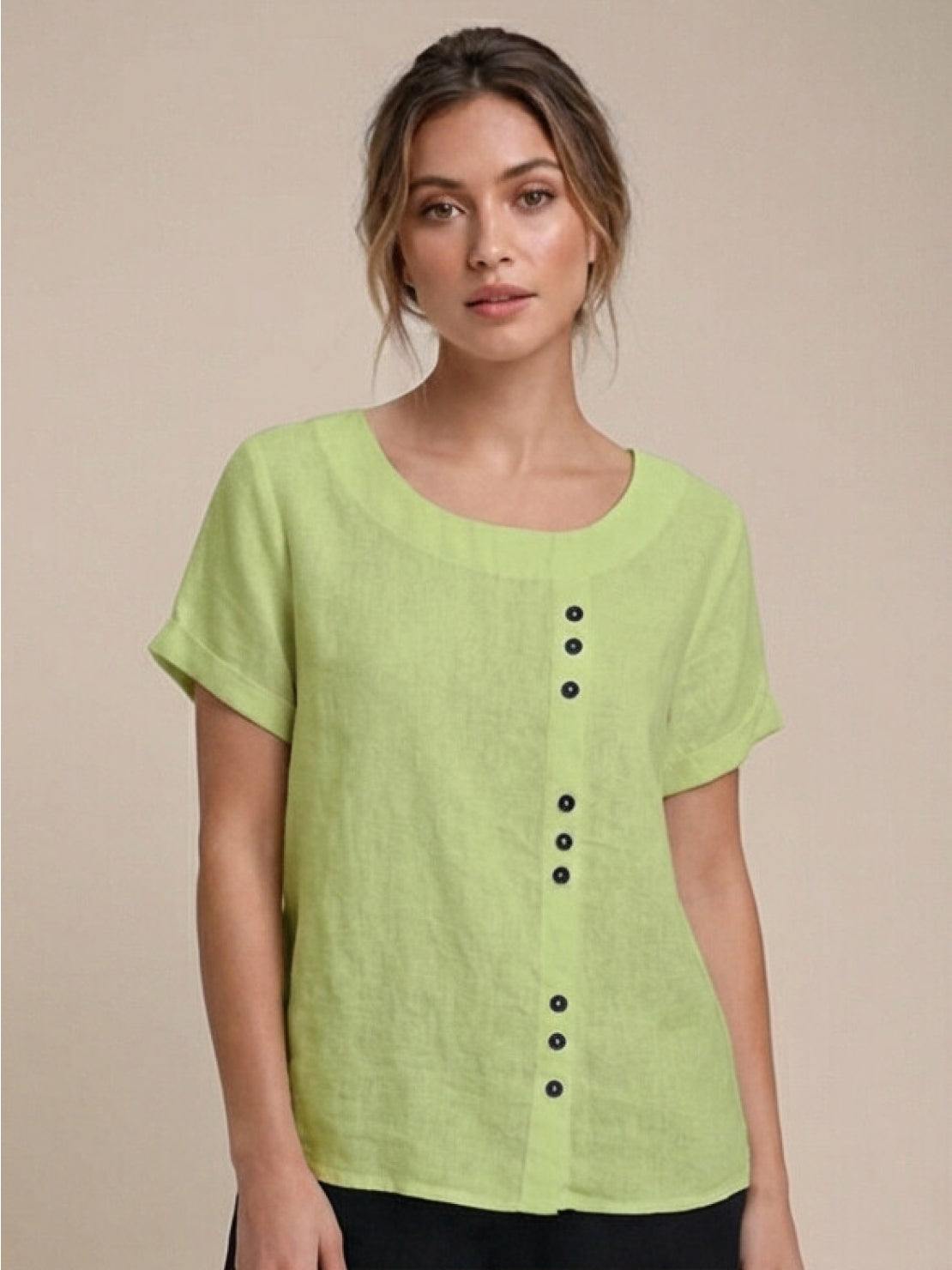 Loose Fit Linen Button-Front Blouse for Effortless Summer Style — extra angle