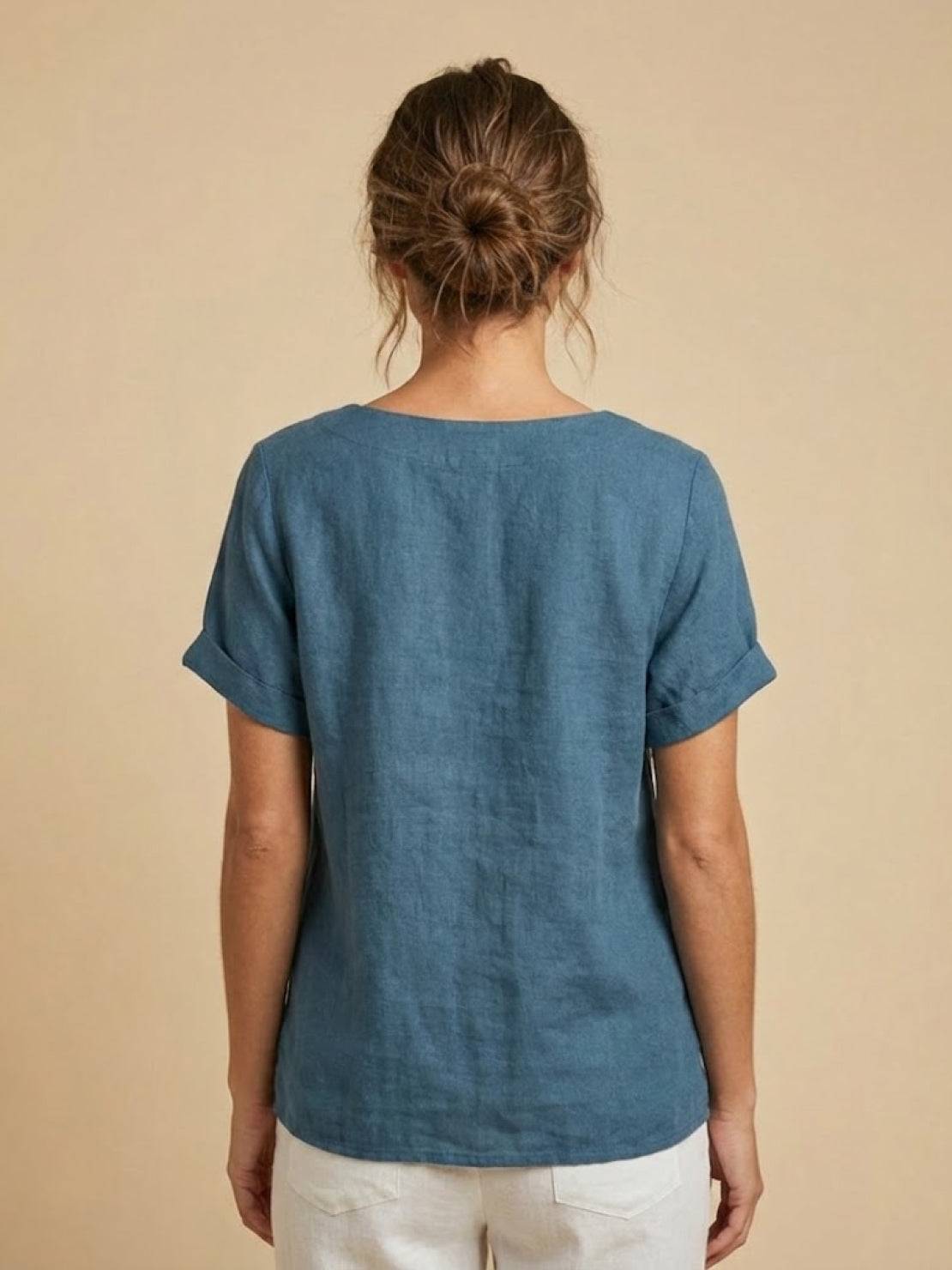 Loose Fit Linen Button-Front Blouse for Effortless Summer Style — fabric detail
