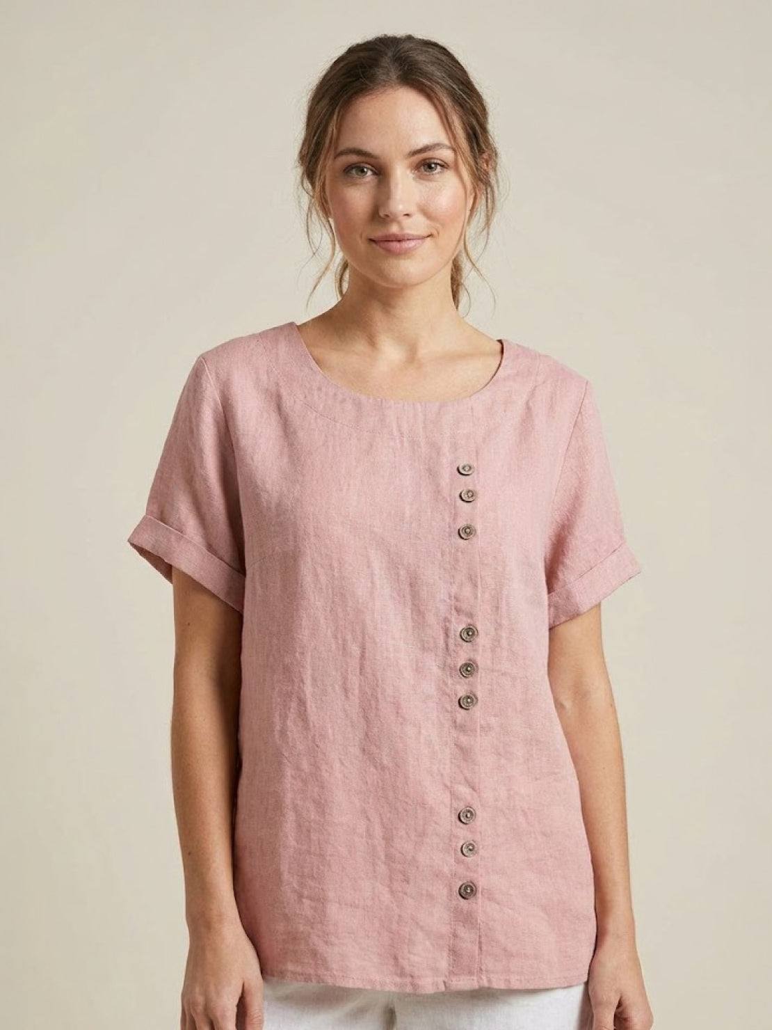 Loose Fit Linen Button-Front Blouse for Effortless Summer Style — fit overview