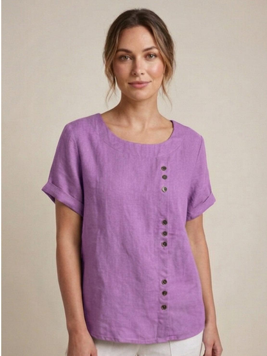 Loose Fit Linen Button-Front Blouse for Effortless Summer Style — lifestyle shot
