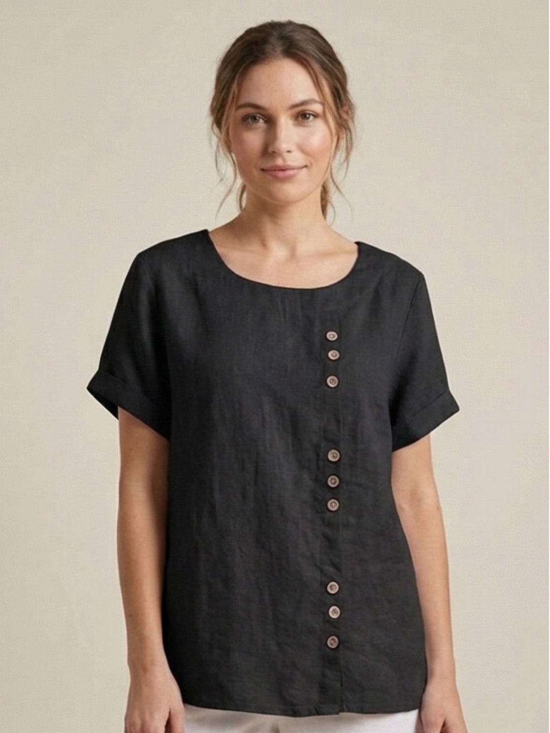 Loose Fit Linen Button-Front Blouse for Effortless Summer Style — outfit pairing
