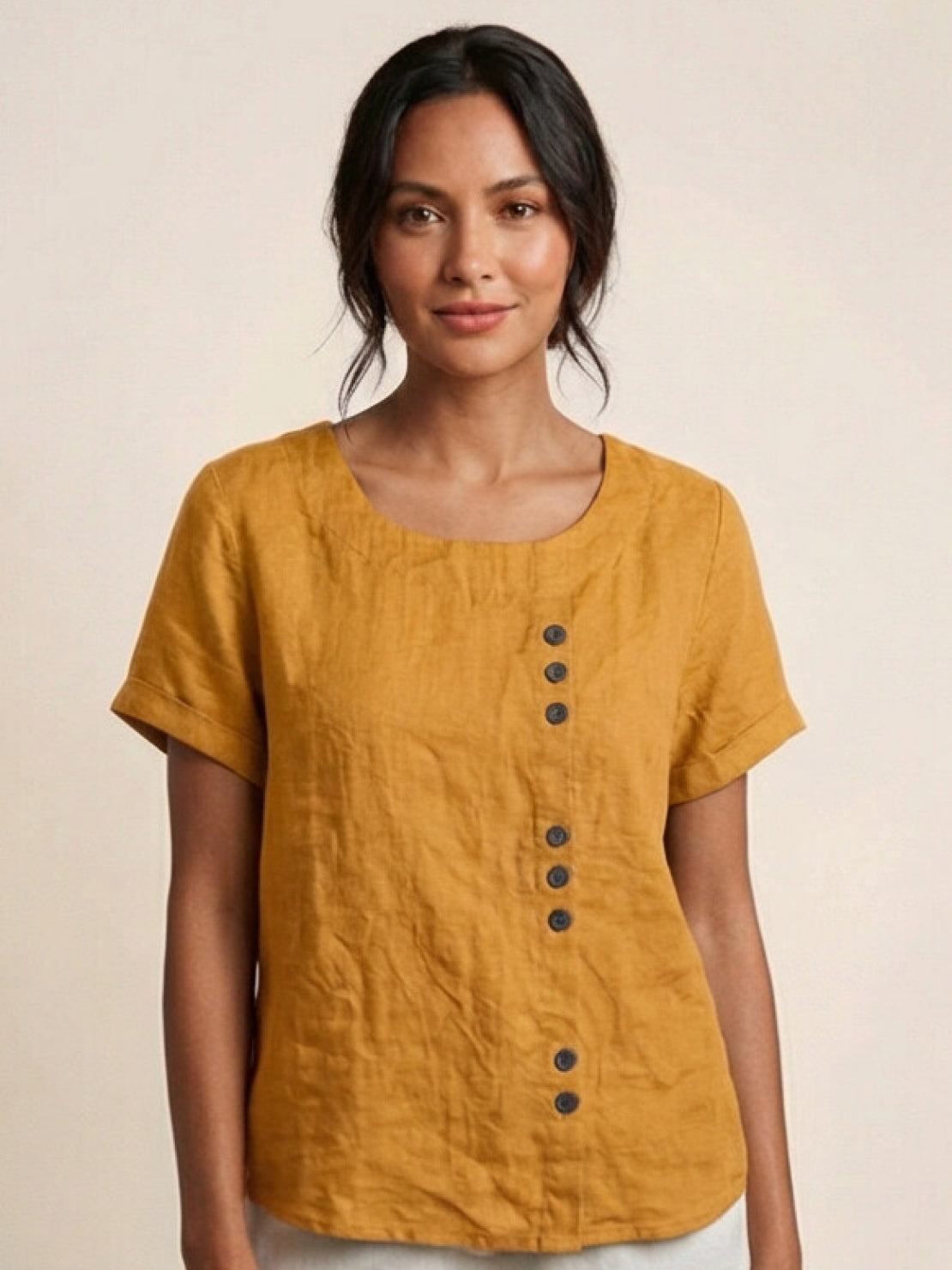 Loose Fit Linen Button-Front Blouse for Effortless Summer Style — product flat