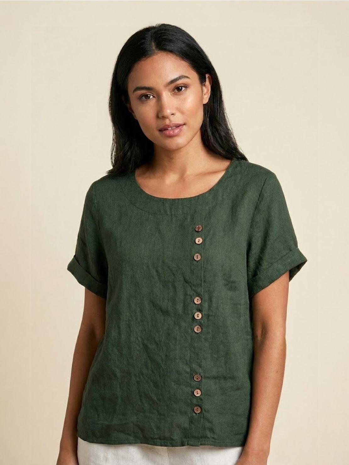 Loose Fit Linen Button-Front Blouse for Effortless Summer Style