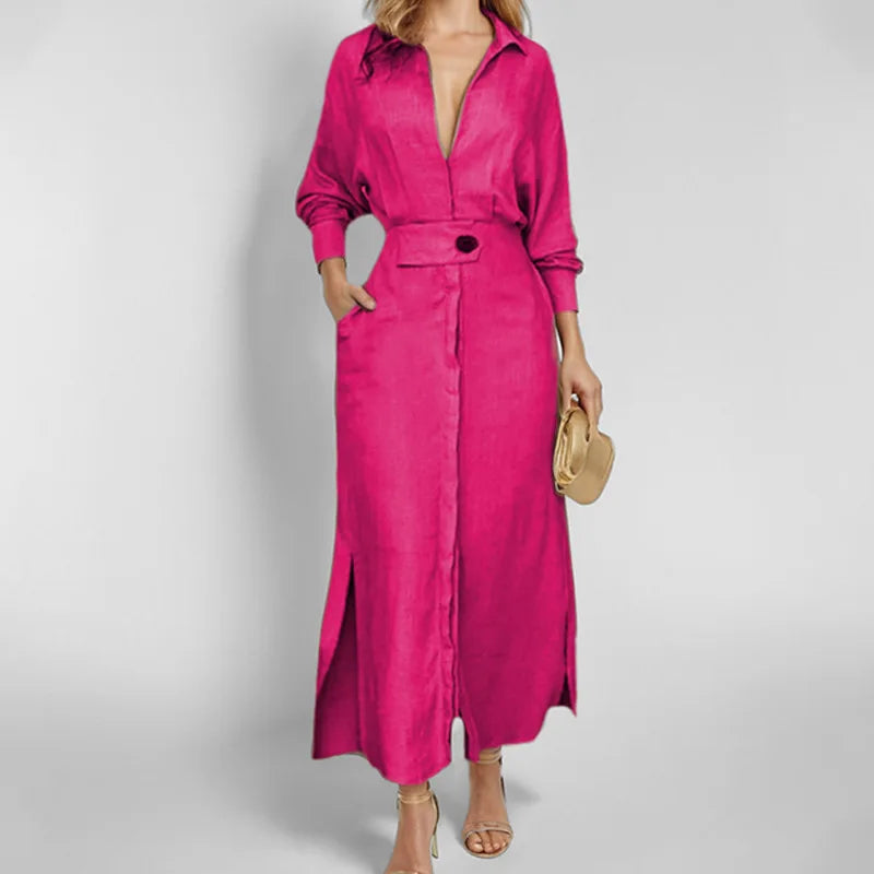Maxi Dress – Casual V-Neck Long Sleeve with Pockets for Effortless Summer Style — back close-up
