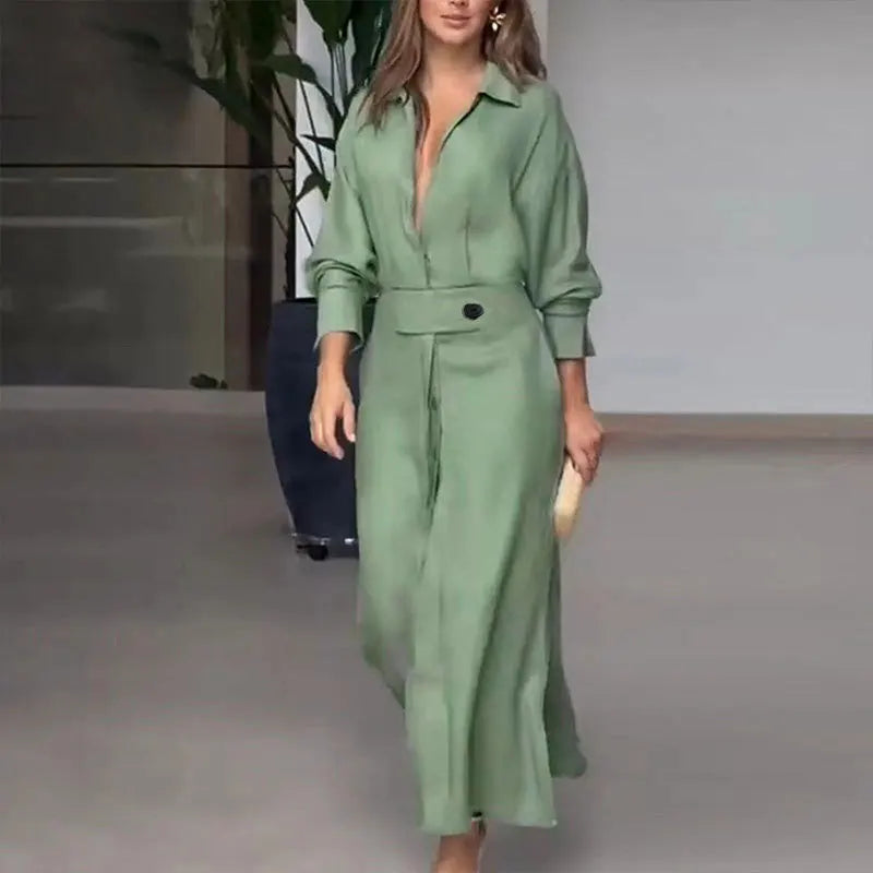 Maxi Dress – Casual V-Neck Long Sleeve with Pockets for Effortless Summer Style — detail view