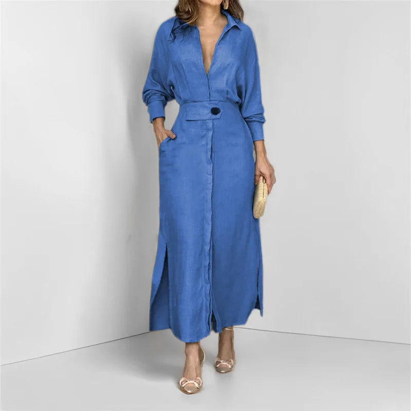 Maxi Dress – Casual V-Neck Long Sleeve with Pockets for Effortless Summer Style — fit overview