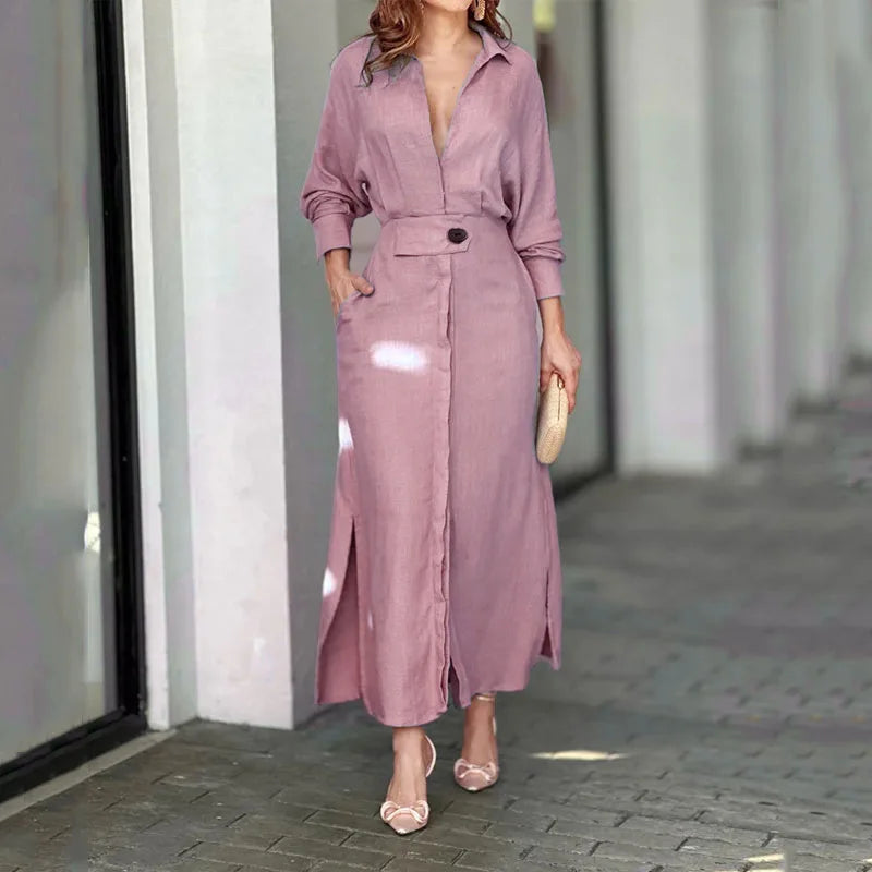 Maxi Dress – Casual V-Neck Long Sleeve with Pockets for Effortless Summer Style — styling detail