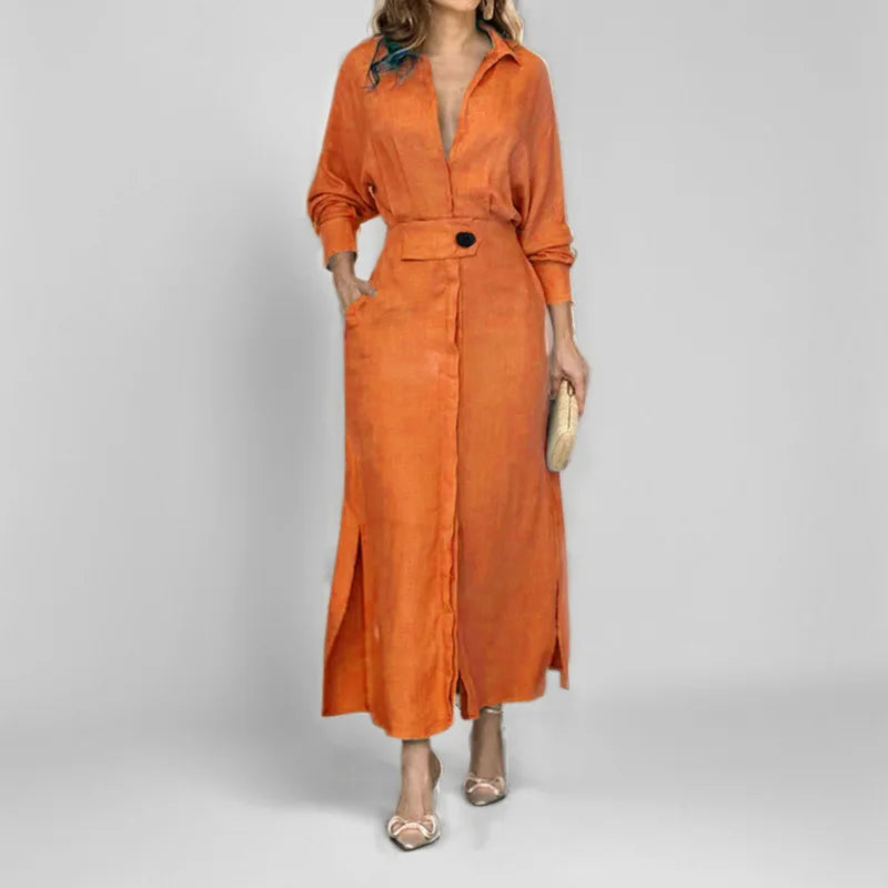 Maxi Dress – Casual V-Neck Long Sleeve with Pockets for Effortless Summer Style — styling shot
