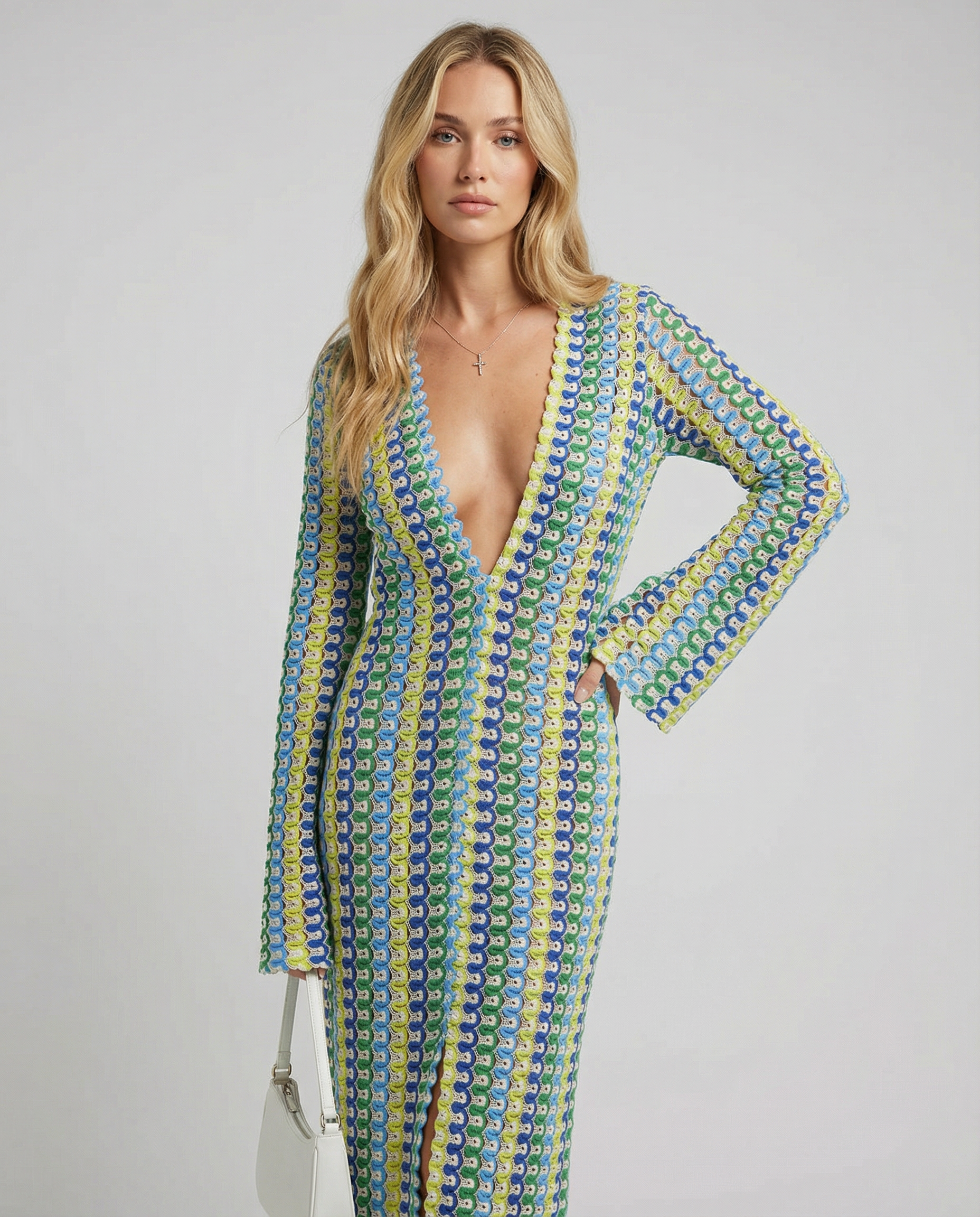 Maxi Dress – Colorful Striped Flare Sleeve Design for Elegant Autumn Occasions — side view